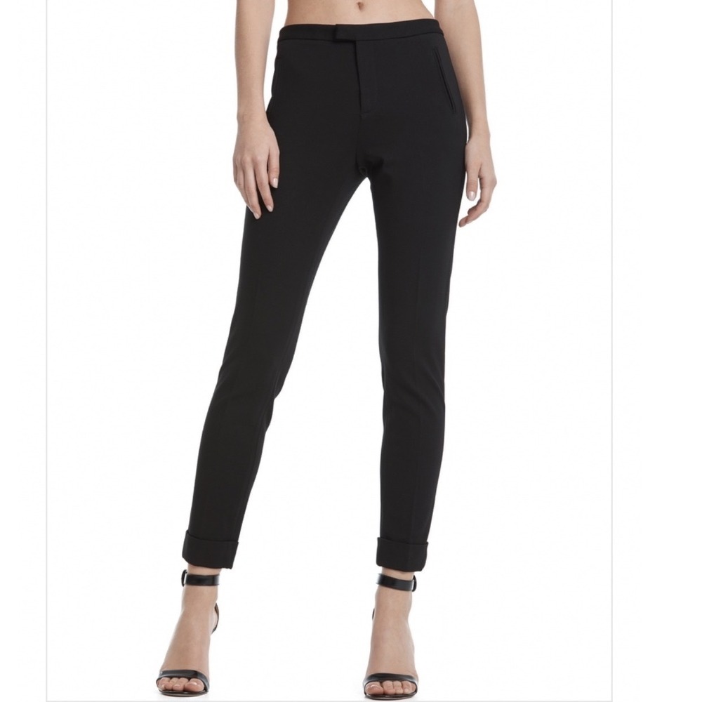 ATM Anthony Thomas Melillo Women Sz 10 Black Satin Trim Slim Cuffed Pants